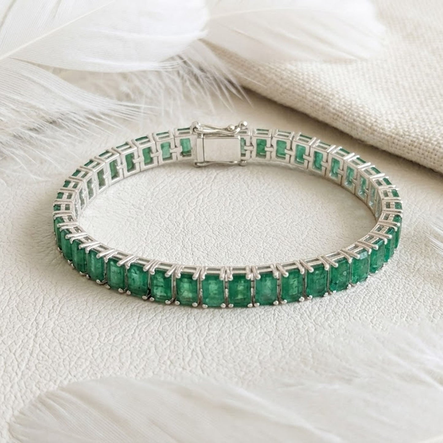 Emerald Tennis Bracelet – Emerald Cut Green Gemstone Bracelet for Women