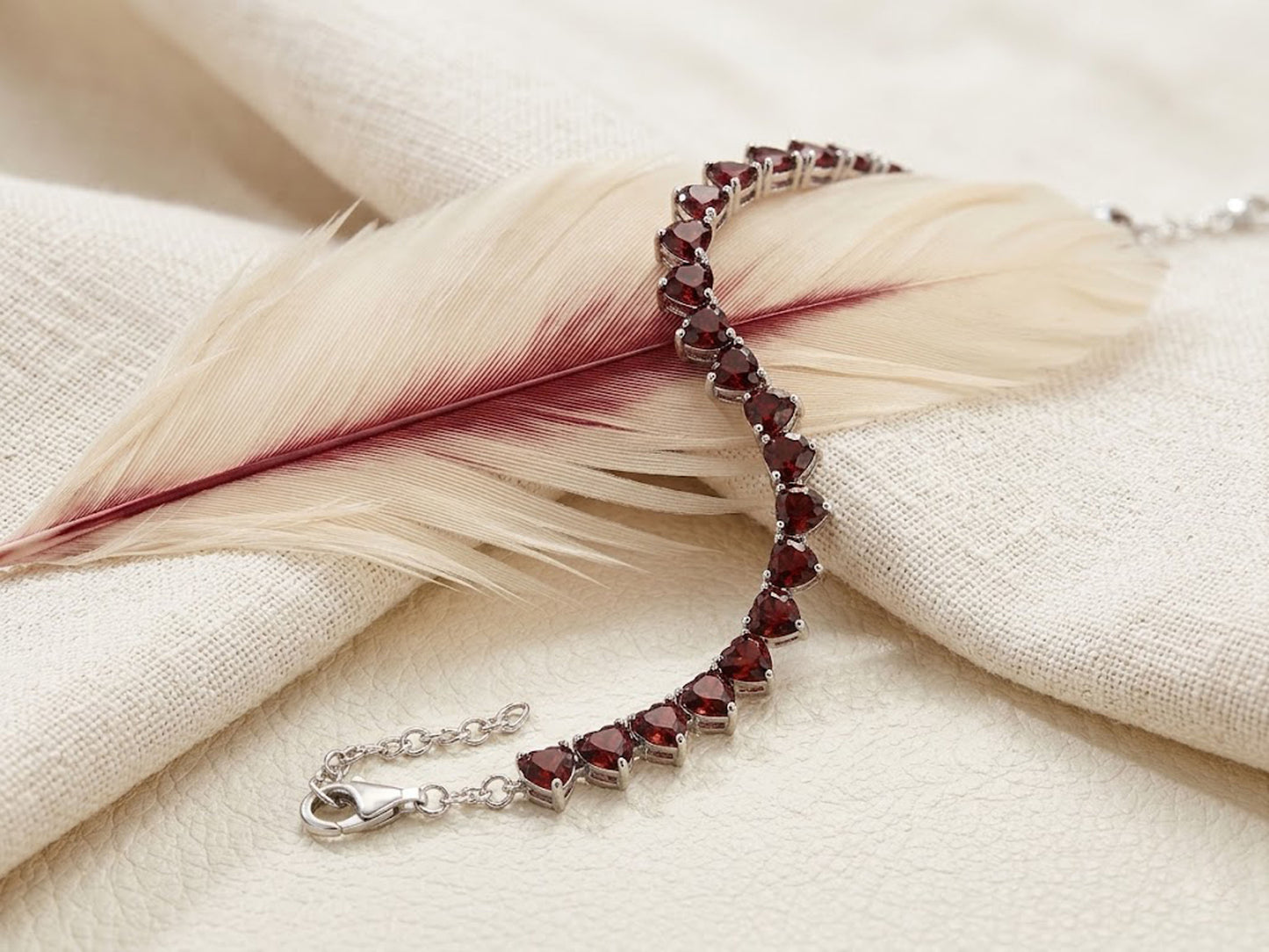 Natural Red Garnet Heart Tennis Bracelet – Romantic Gemstone Jewelry for Women