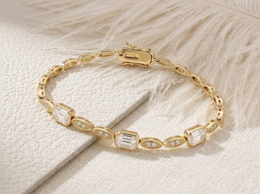 Natural Moissanite Tennis Bracelet – Vintage Art Deco Gemstone Jewelry for Women
