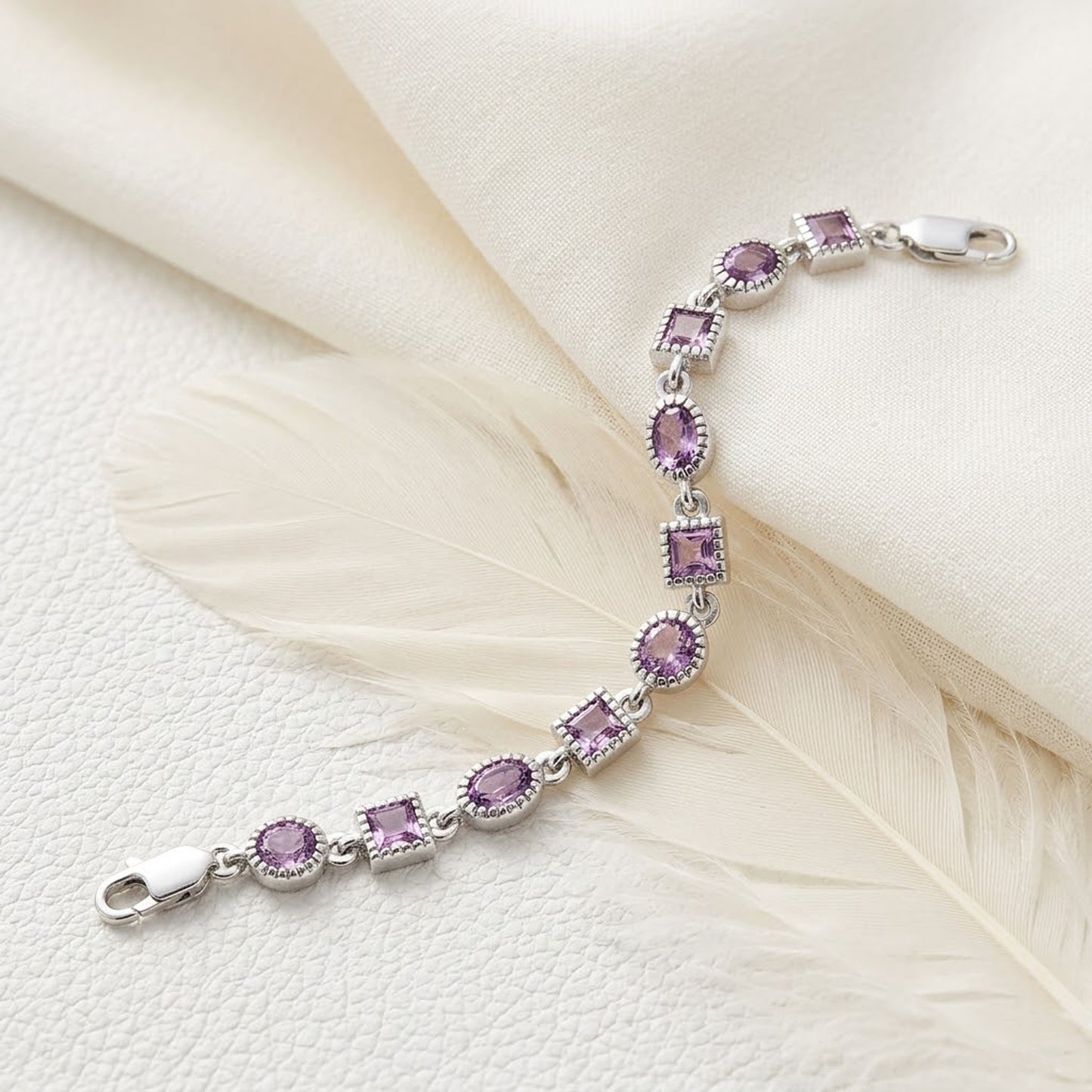 Natural Amethyst Multi-Shape Tennis Bracelet – Purple Gemstone Jewelry for Women