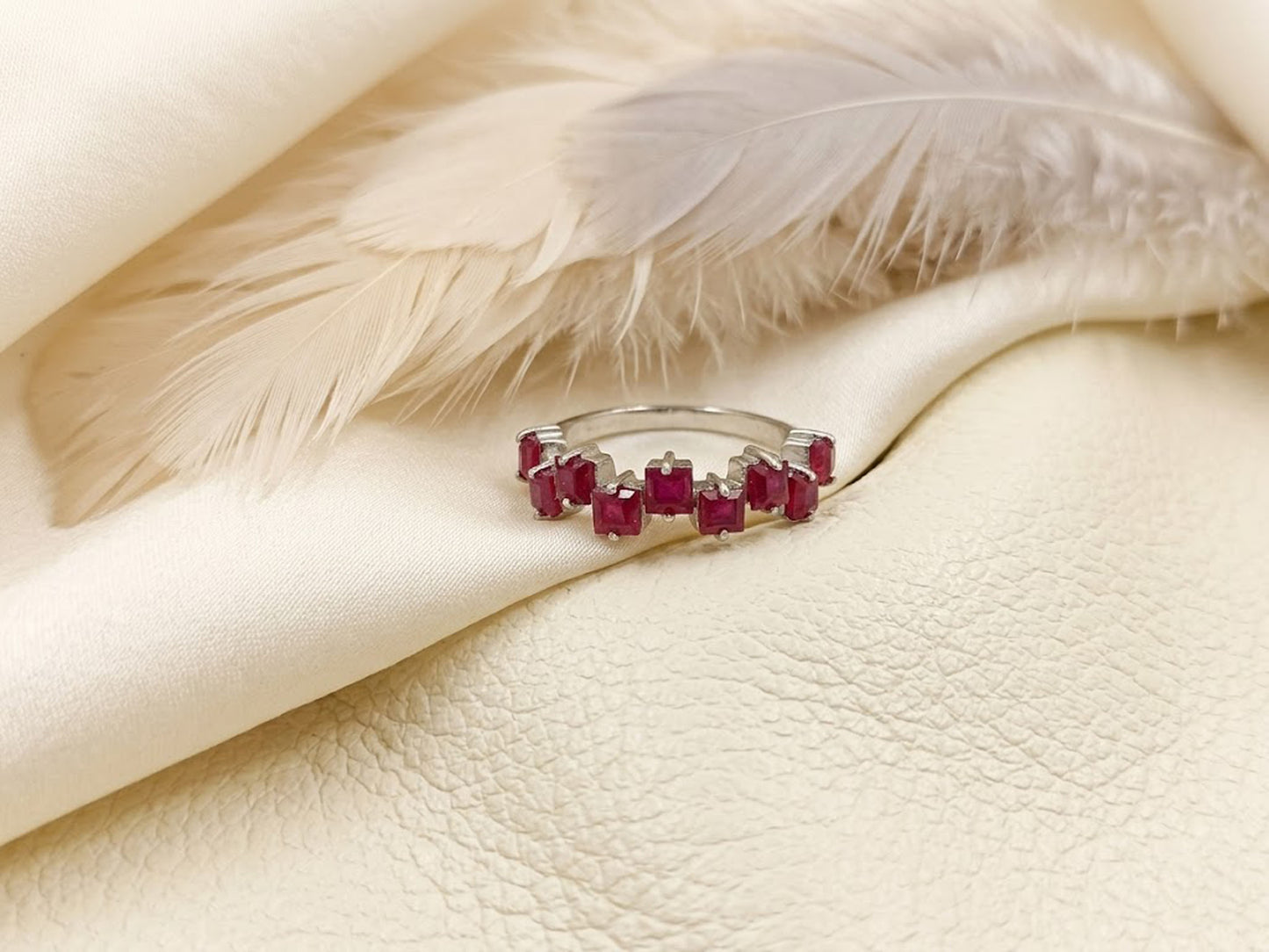 Natural Ruby Eternity Ring – Square Cut Zig-Zag Gemstone Band for Women