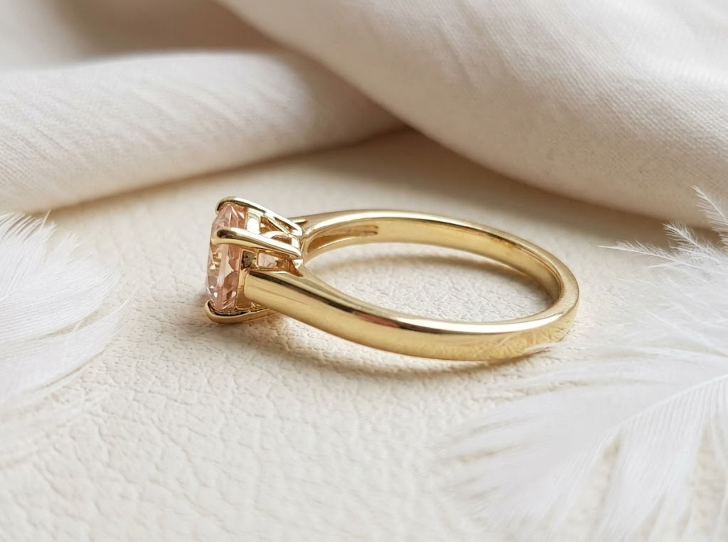 Natural Morganite Promise Ring – Round Cut Solitaire Gemstone Ring