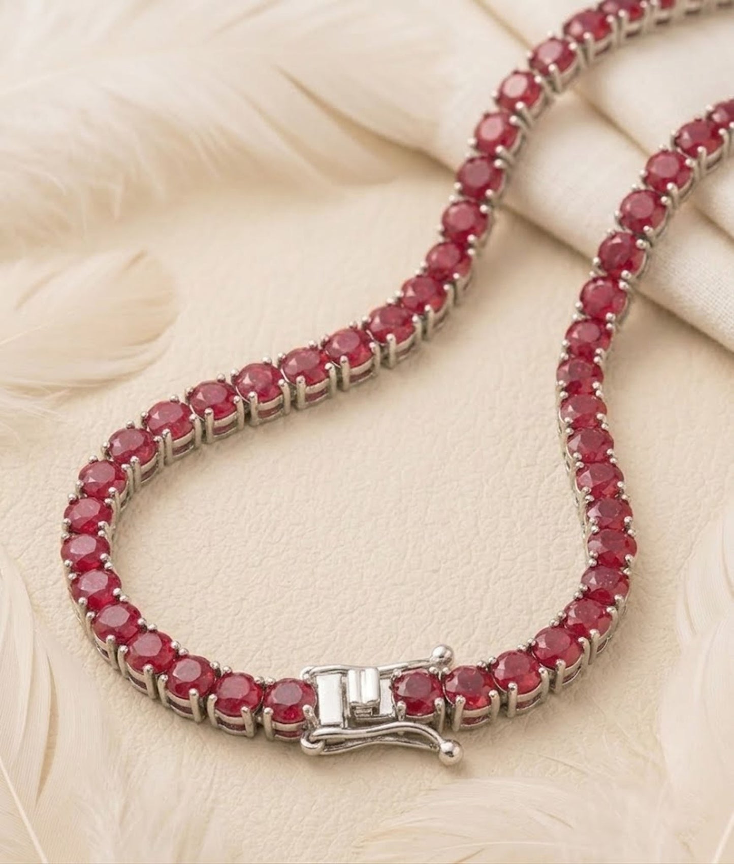 Natural Ruby Tennis Choker Necklace – Elegant Red Gemstone Jewelry for Women