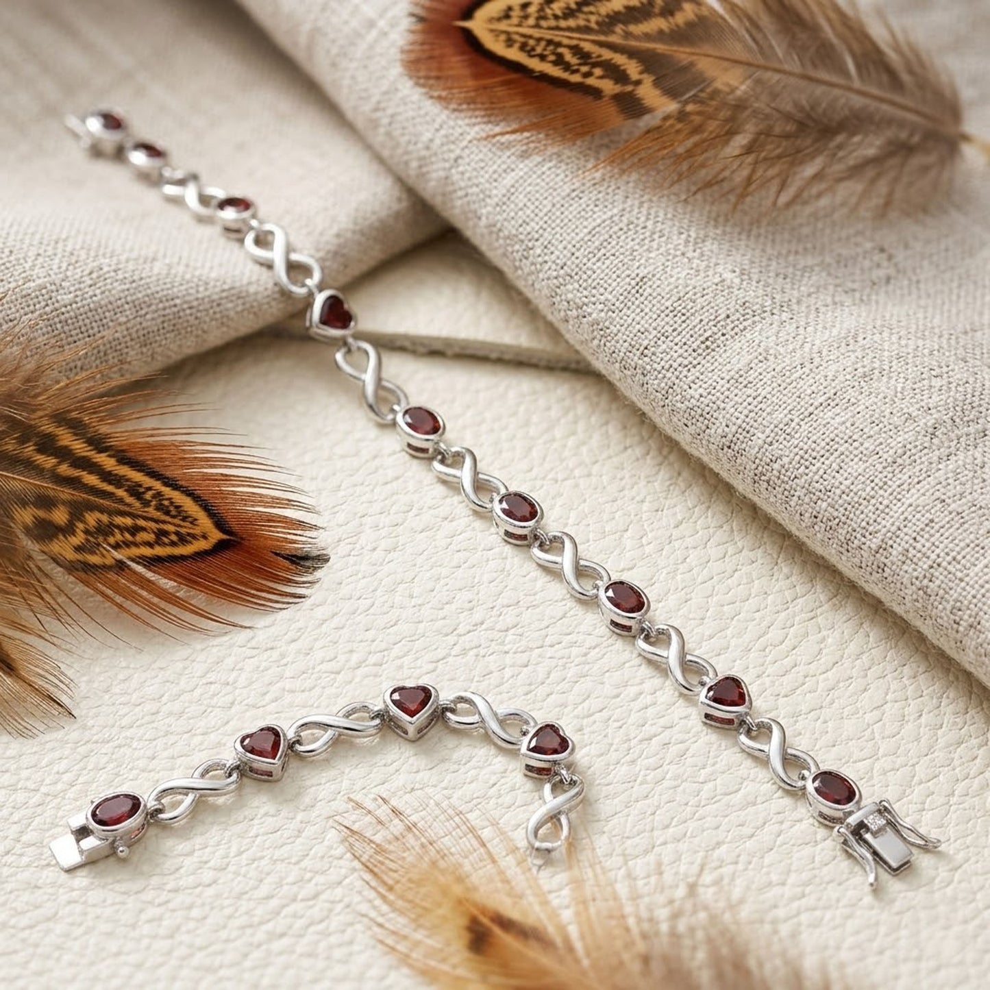 Natural Garnet Heart Infinity Bracelet – Handmade Red Gemstone Jewelry for Women