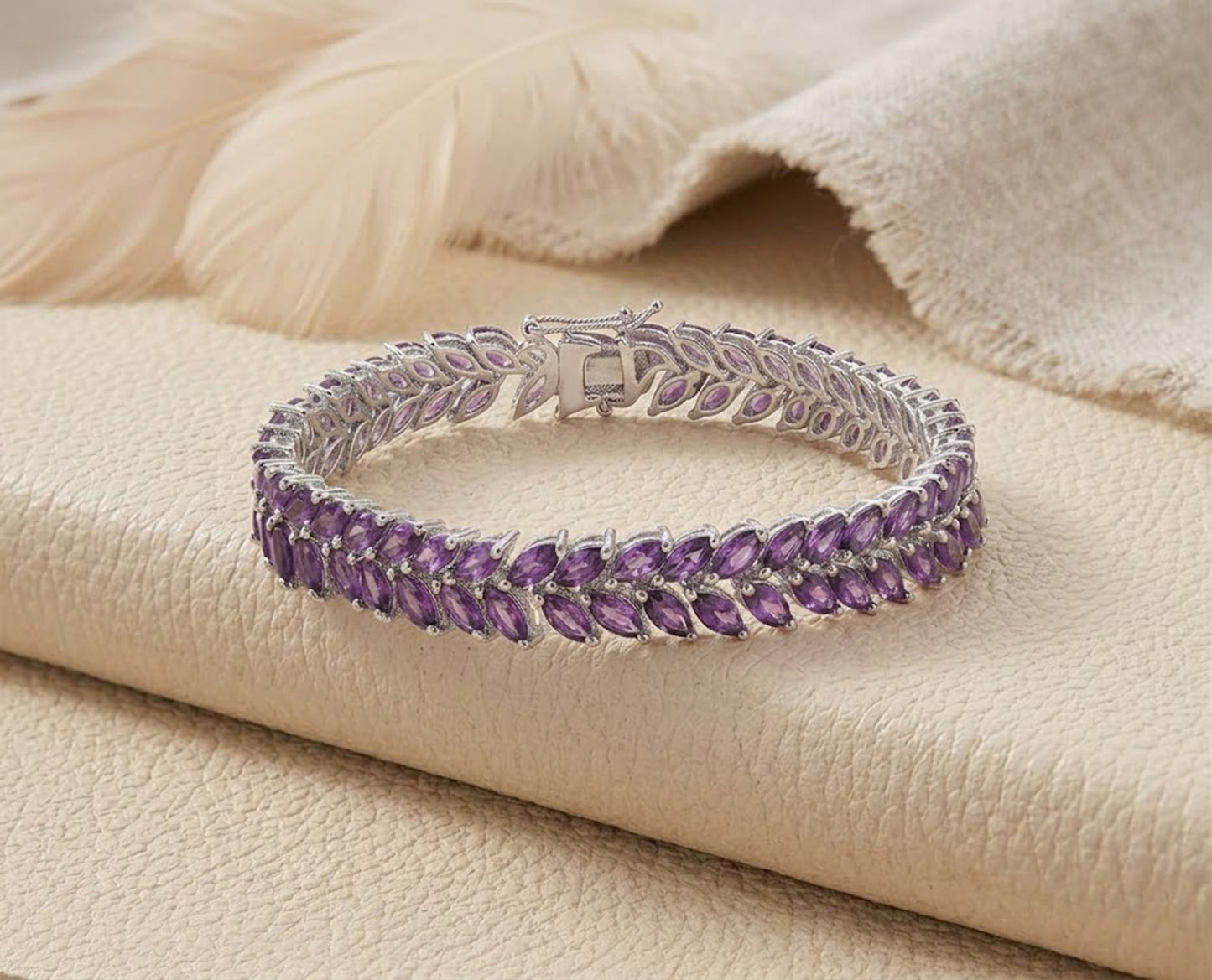 Natural Amethyst Marquise Tennis Bracelet – Elegant Purple Gemstone Jewelry for Women