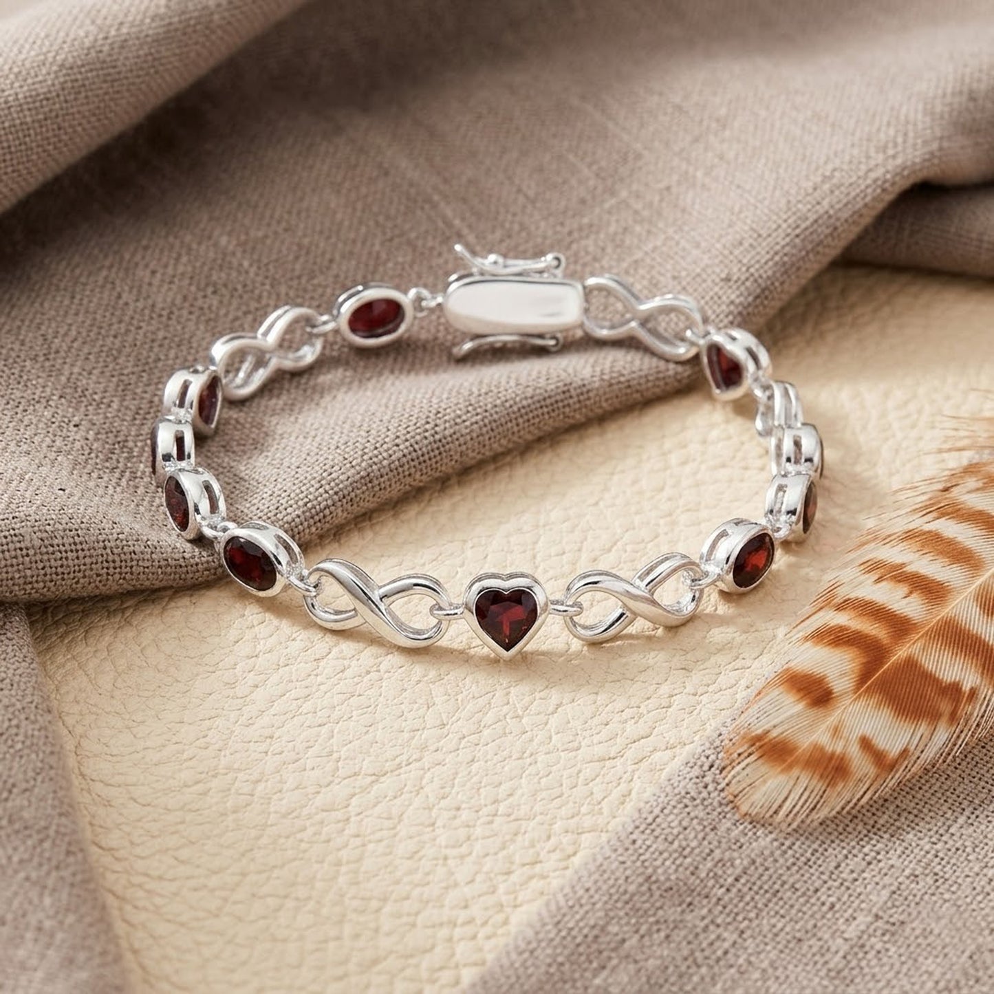 Natural Garnet Heart Infinity Bracelet – Handmade Red Gemstone Jewelry for Women