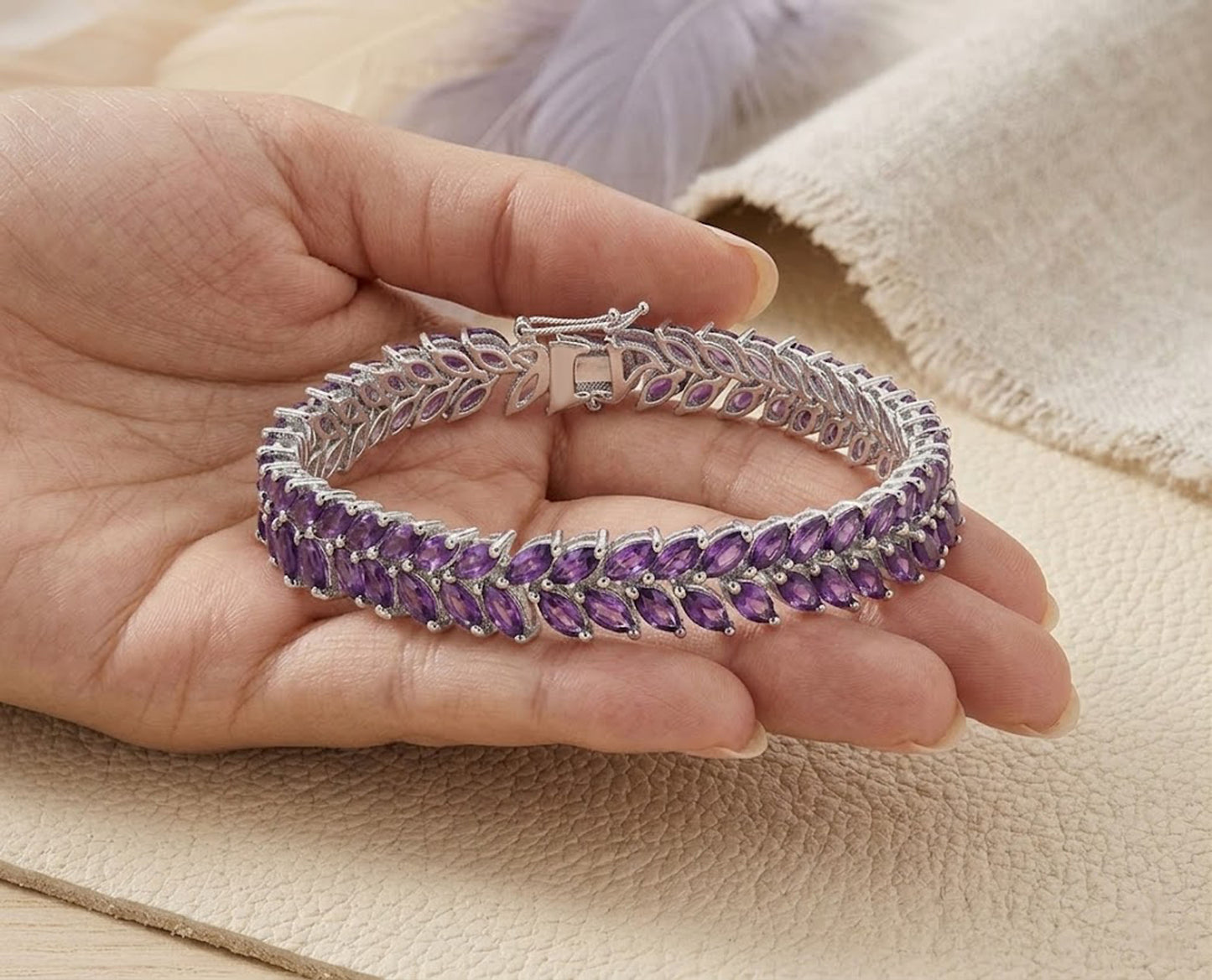 Natural Amethyst Marquise Tennis Bracelet – Elegant Purple Gemstone Jewelry for Women
