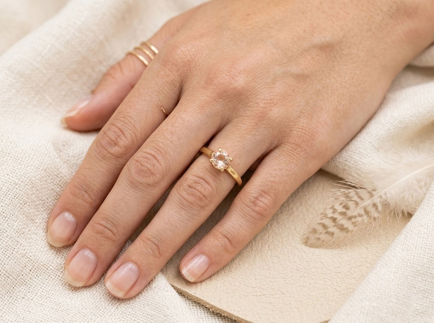 Natural Morganite Promise Ring – Round Cut Solitaire Gemstone Ring