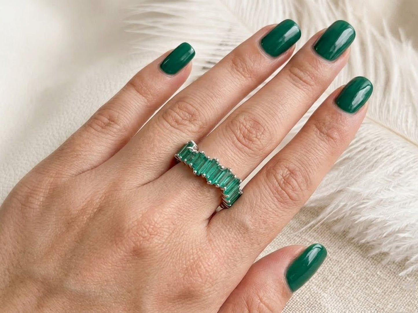 Baguette Emerald Eternity Ring – Elegant Green Gemstone Band for Women