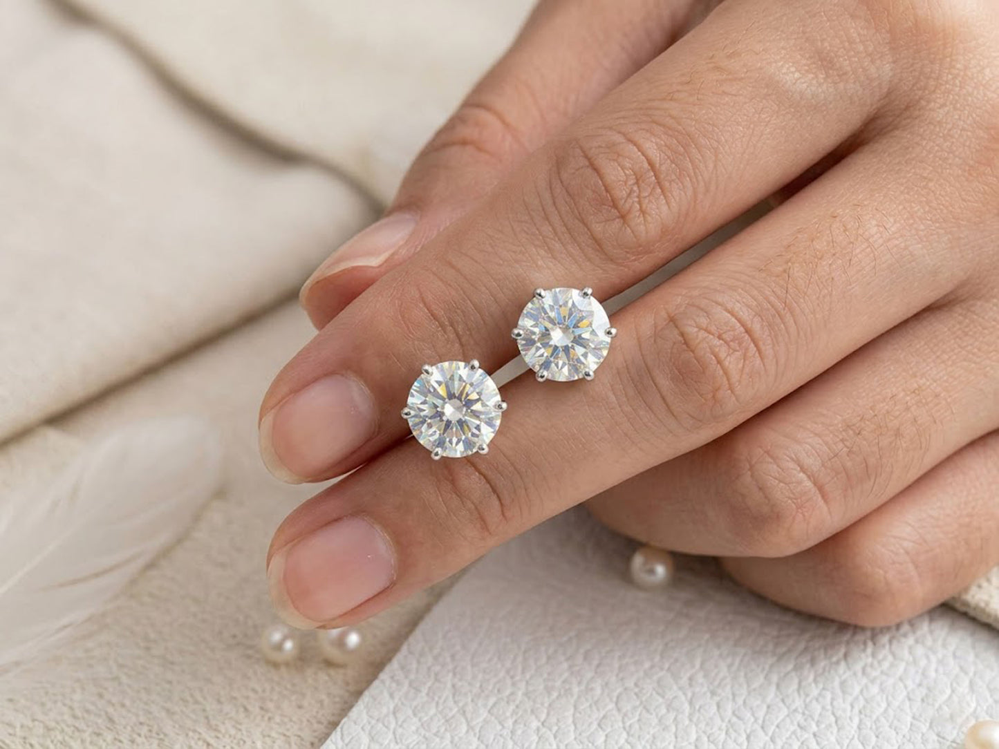 Moissanite Stud Earrings – Round Brilliant Solitaire Earrings for Women