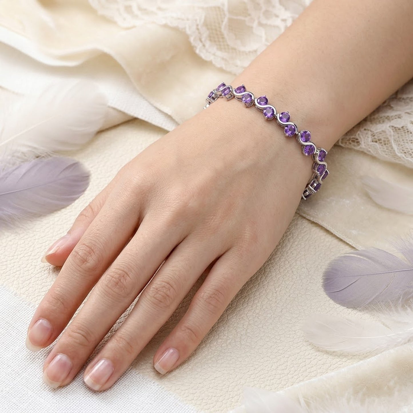 Natural Amethyst Infinity Tennis Bracelet – Elegant Gemstone Jewelry for Women