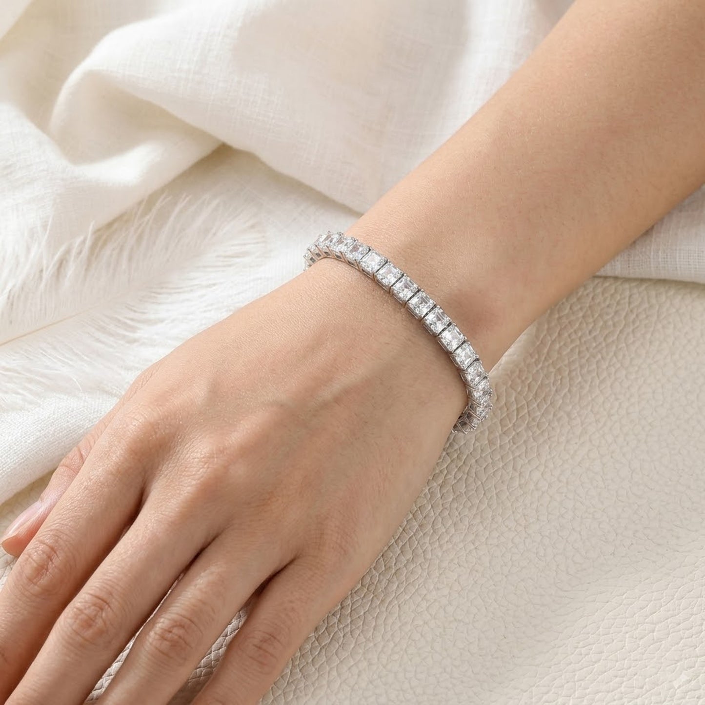 Moissanite Tennis Bracelet – Square Cut White Gemstone Bracelet for Women
