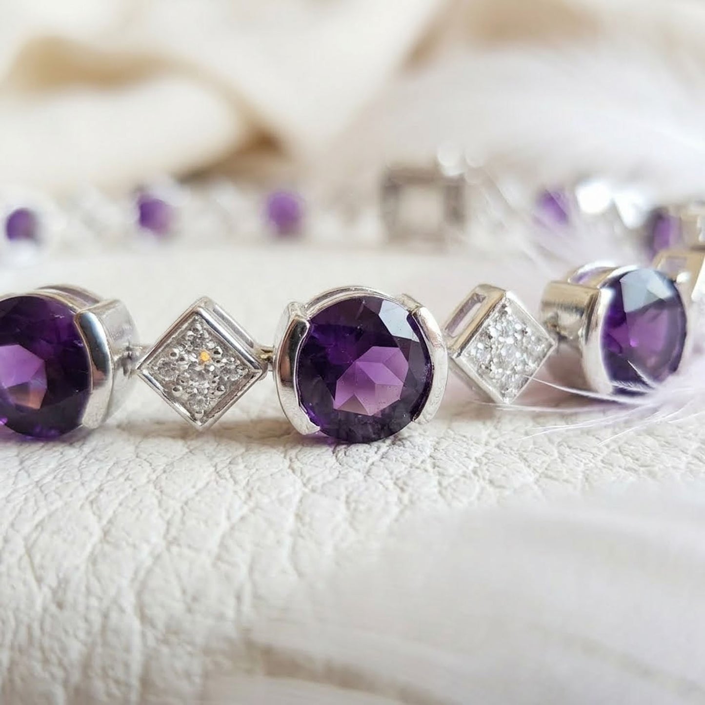 Natural Amethyst & Moissanite Tennis Bracelet – Purple Gemstone Bracelet for Women