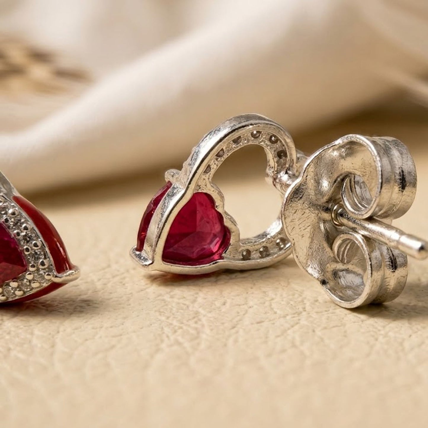 Natural Garnet & Moissanite Heart Stud Earrings – Romantic Gemstone Jewelry for Women