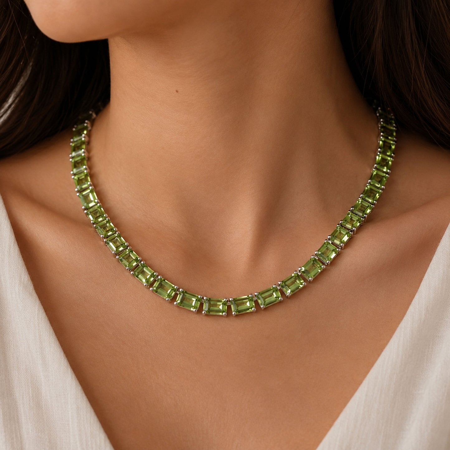 Peridot Tennis Necklace – Octagon Cut Green Gemstone Choker for Women