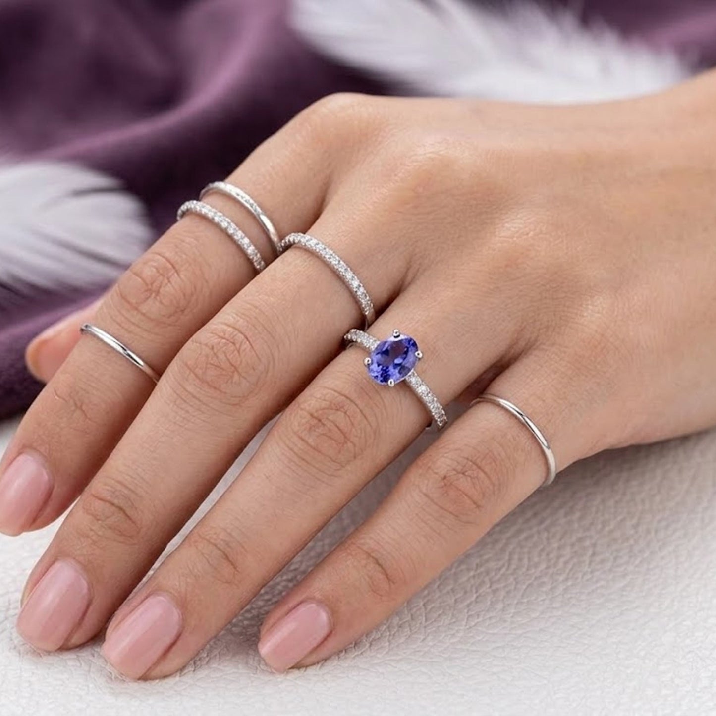 Tanzanite Halo Engagement Ring – Oval Cut Vintage Bridal Ring for Women