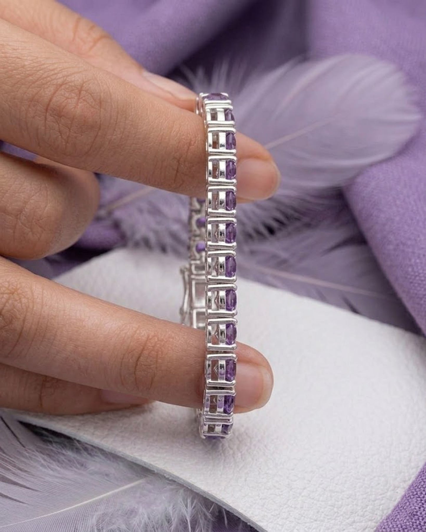 Natural Amethyst Tennis Bracelet – Round Gemstone Jewelry for Women
