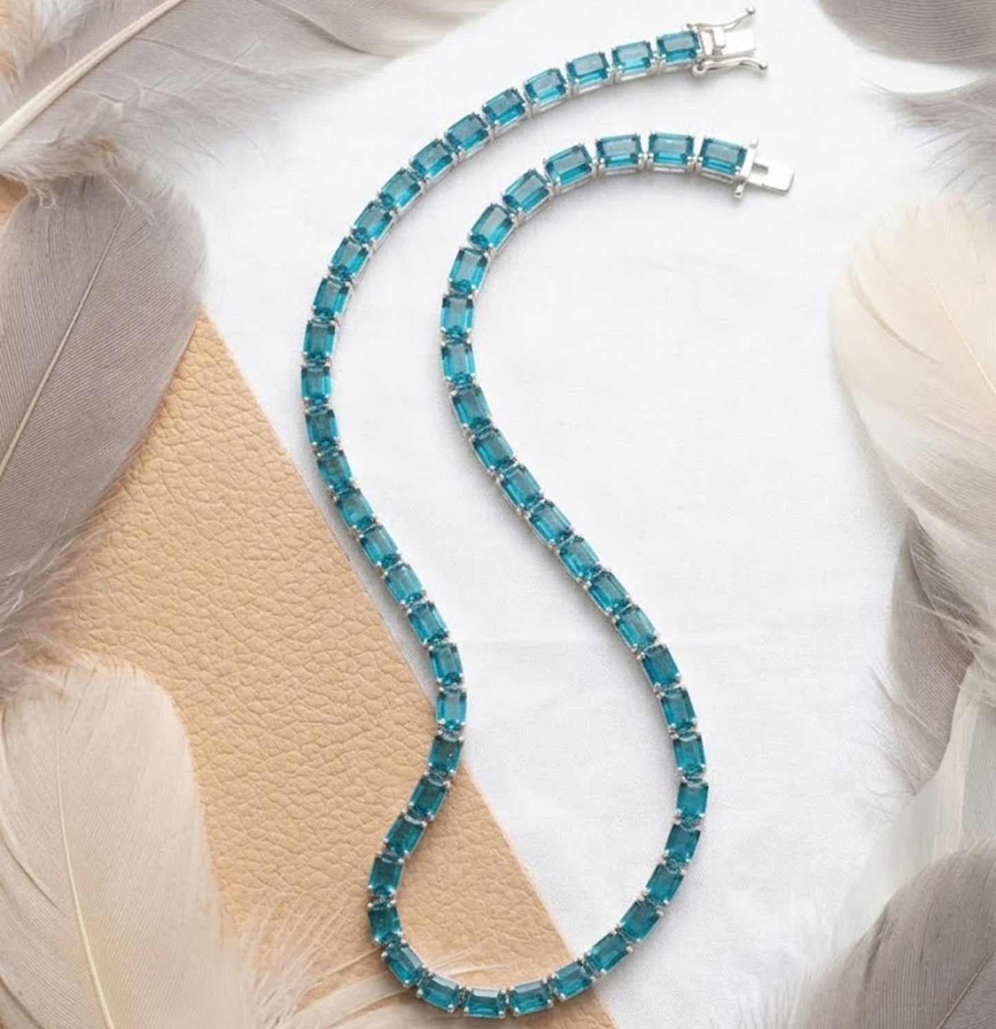 Swiss Blue Topaz Tennis Necklace – Octagon Cut Gemstone Jewelry for Women