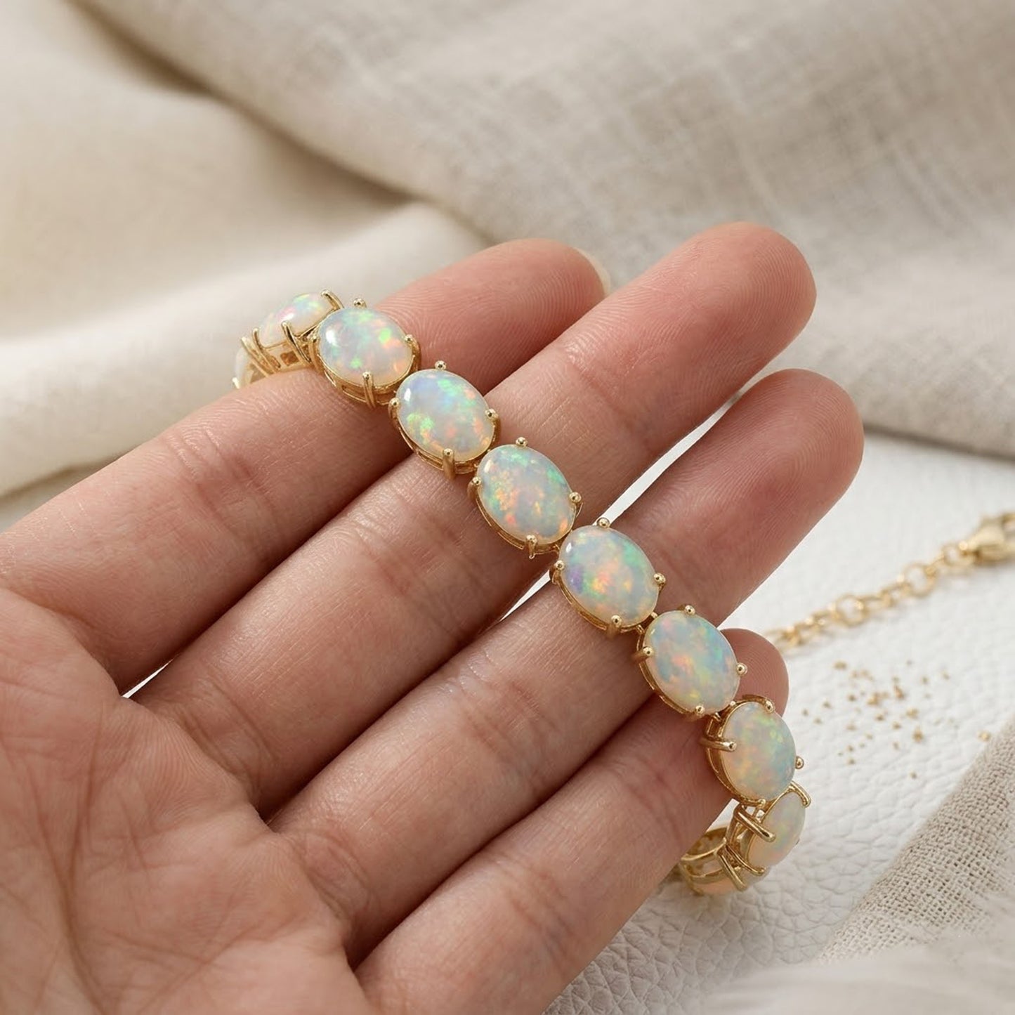 Natural Ethiopian Opal Tennis Bracelet – Iridescent Gemstone Jewelry for Women