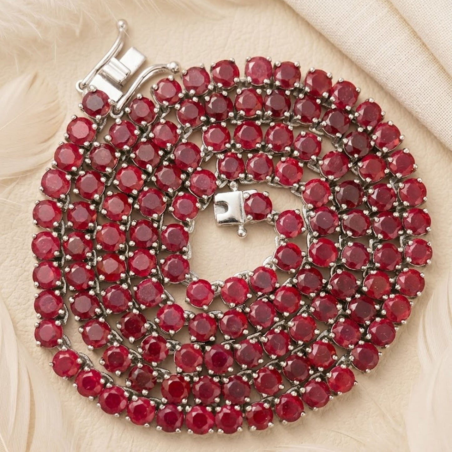 Natural Ruby Tennis Choker Necklace – Elegant Red Gemstone Jewelry for Women