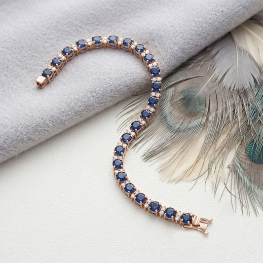 Natural Blue Sapphire Tennis Bracelet with Moissanite – Rose Gold Link Bracelet