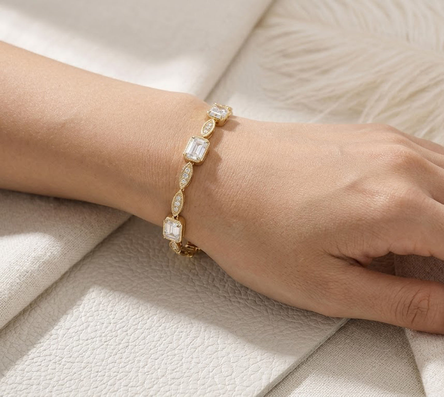 Natural Moissanite Tennis Bracelet – Vintage Art Deco Gemstone Jewelry for Women