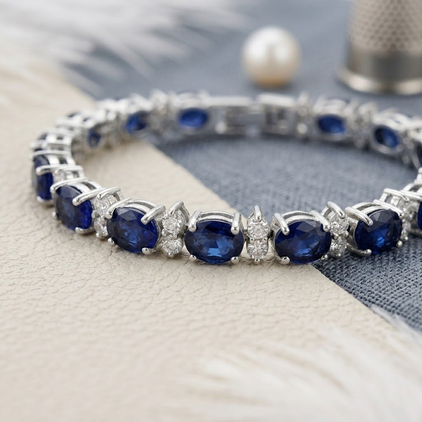 Natural Blue Sapphire & Moissanite Tennis Bracelet – Oval Gemstone Jewelry for Women