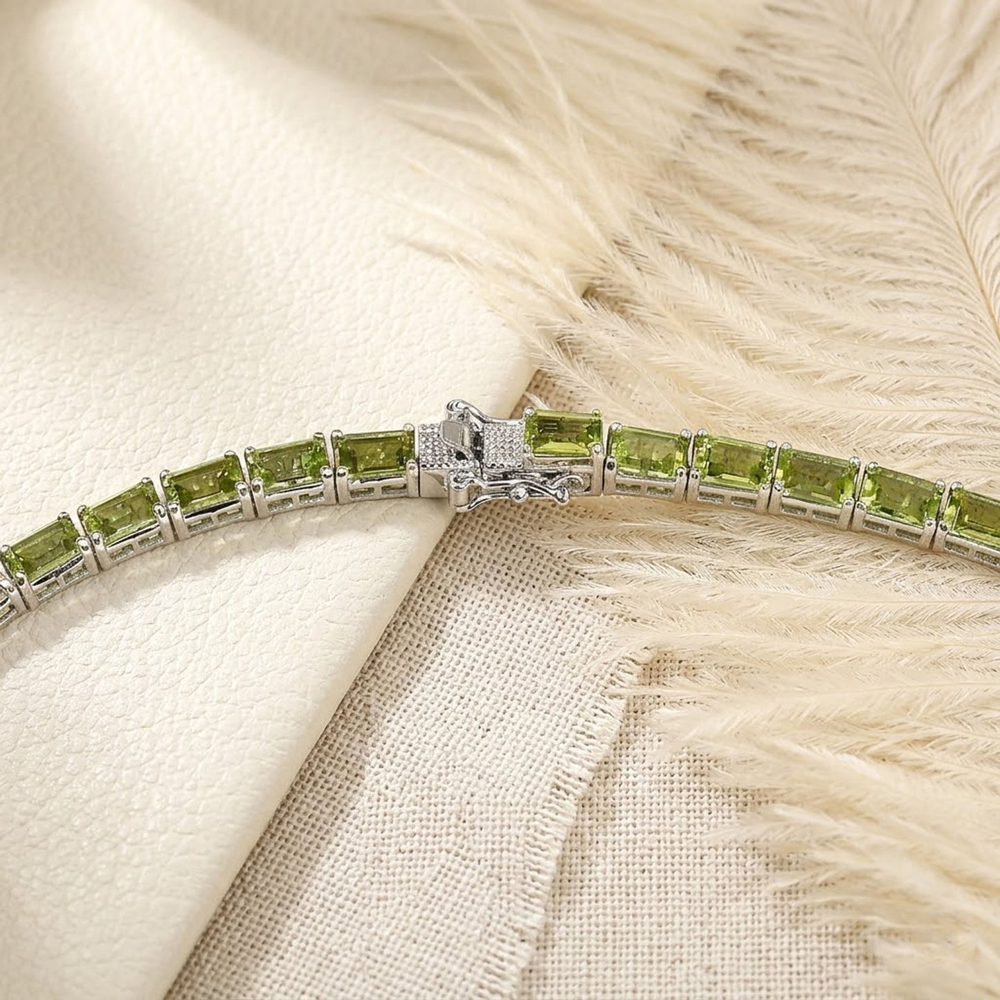 Peridot Tennis Necklace – Octagon Cut Green Gemstone Choker for Women