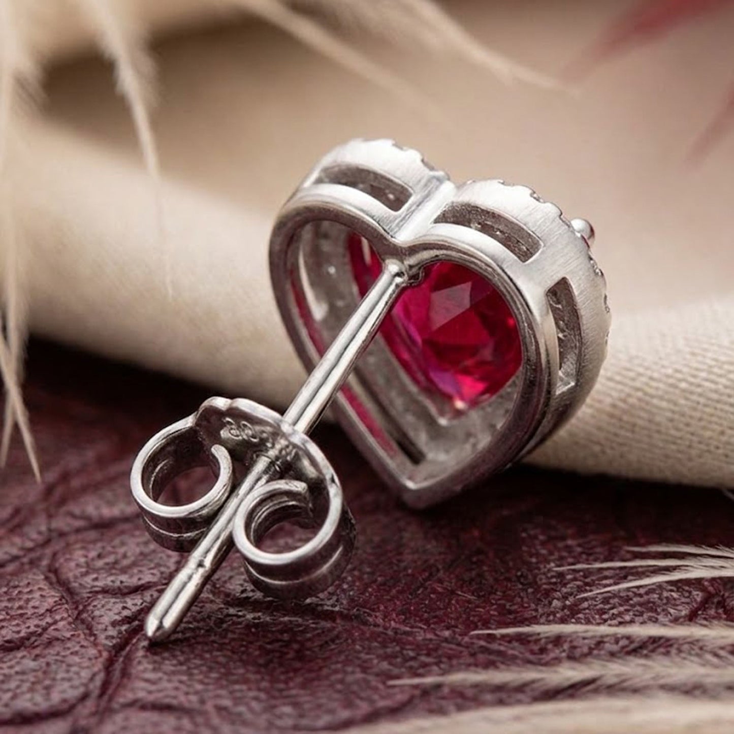 Natural Red Garnet & Moissanite Heart Halo Stud Earrings – Romantic Gemstone Jewelry for Women