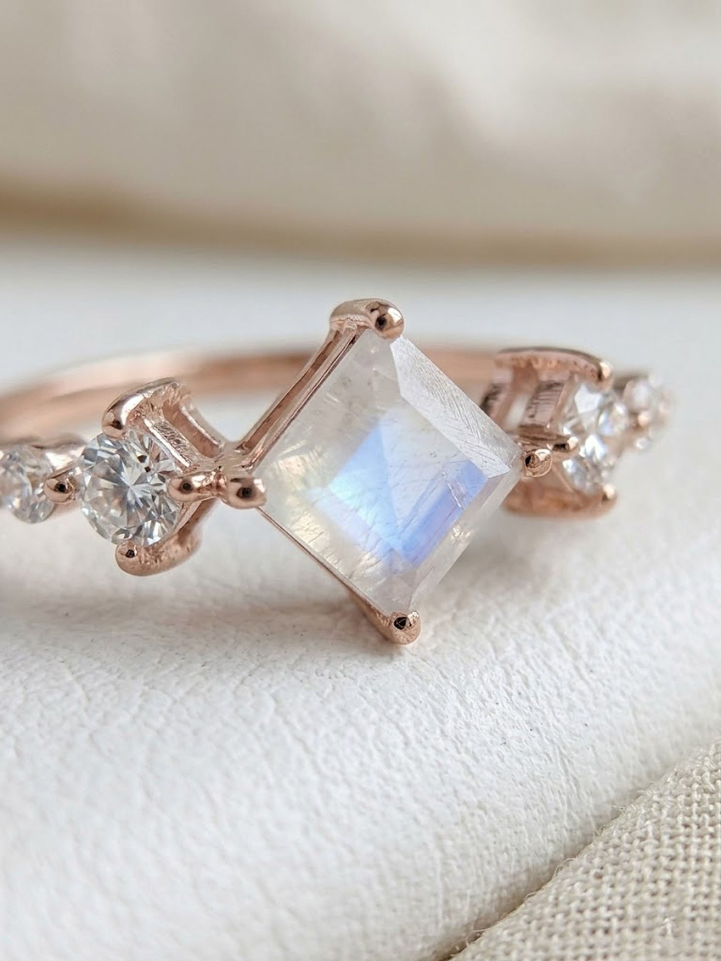Moonstone  Engagement Ring – Princess Cut Cluster Ring for Women