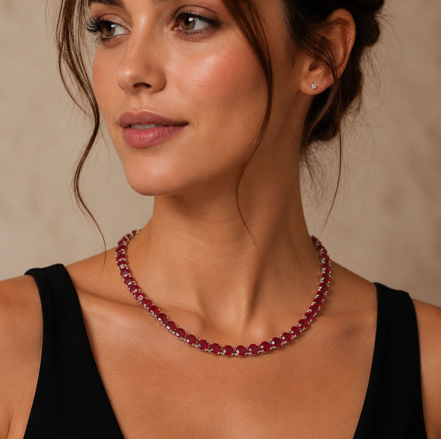 Natural Ruby Tennis Choker Necklace – Elegant Red Gemstone Jewelry for Women