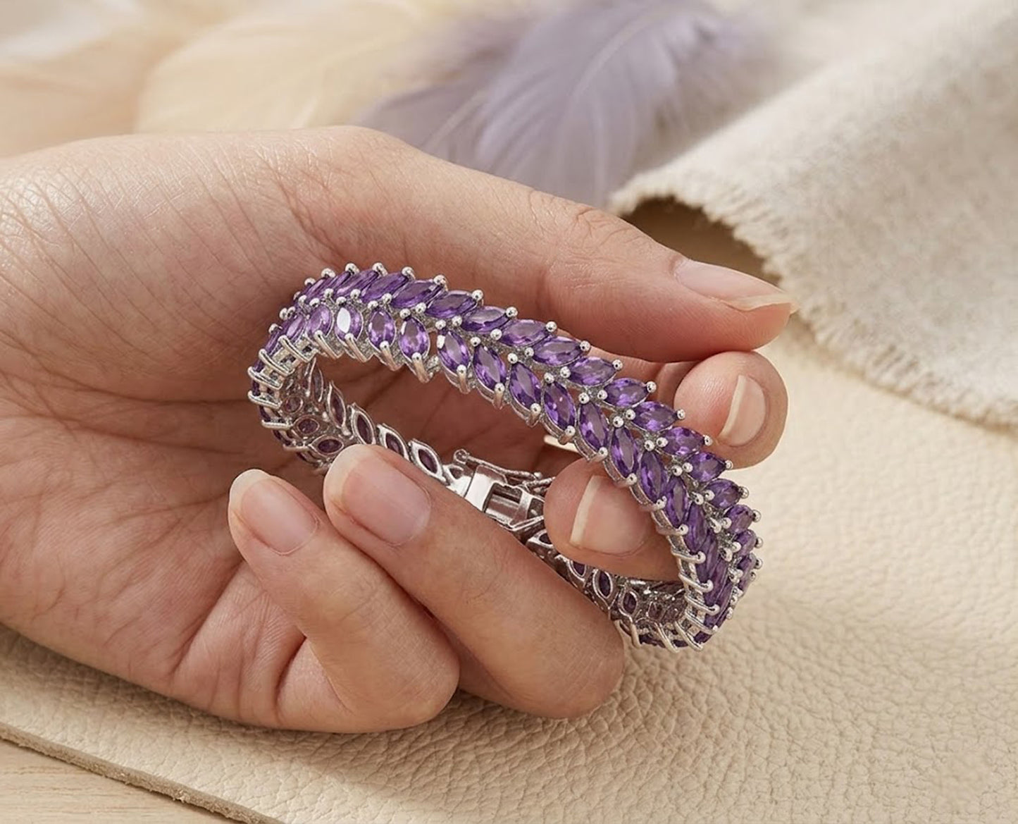 Natural Amethyst Marquise Tennis Bracelet – Elegant Purple Gemstone Jewelry for Women