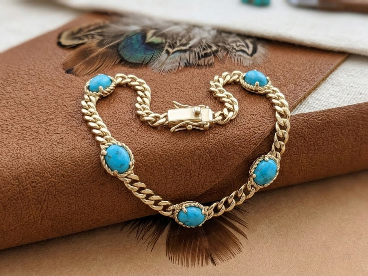 Natural Turquoise Link Bracelet – Boho Gemstone Jewelry for Women