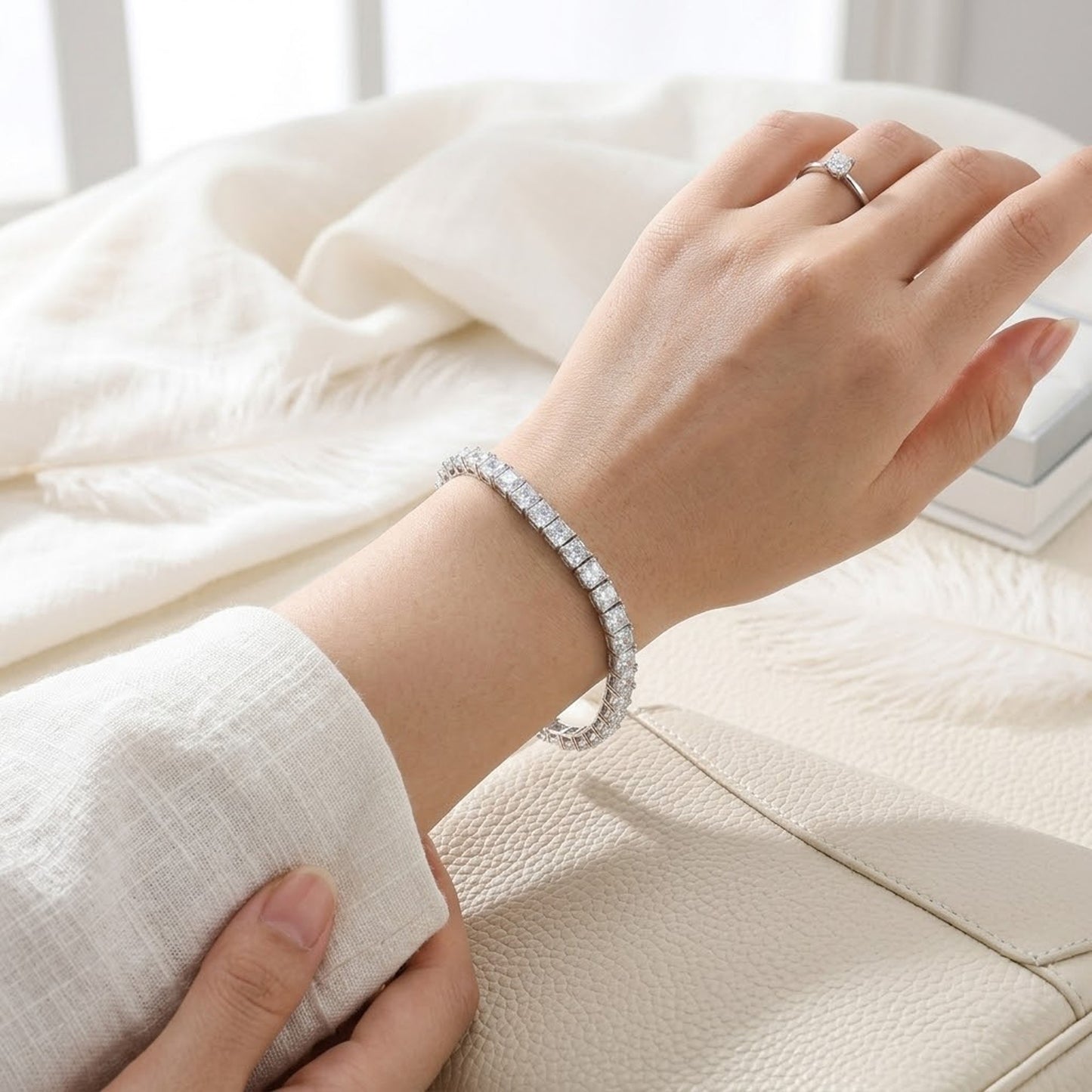 Moissanite Tennis Bracelet – Square Cut White Gemstone Bracelet for Women