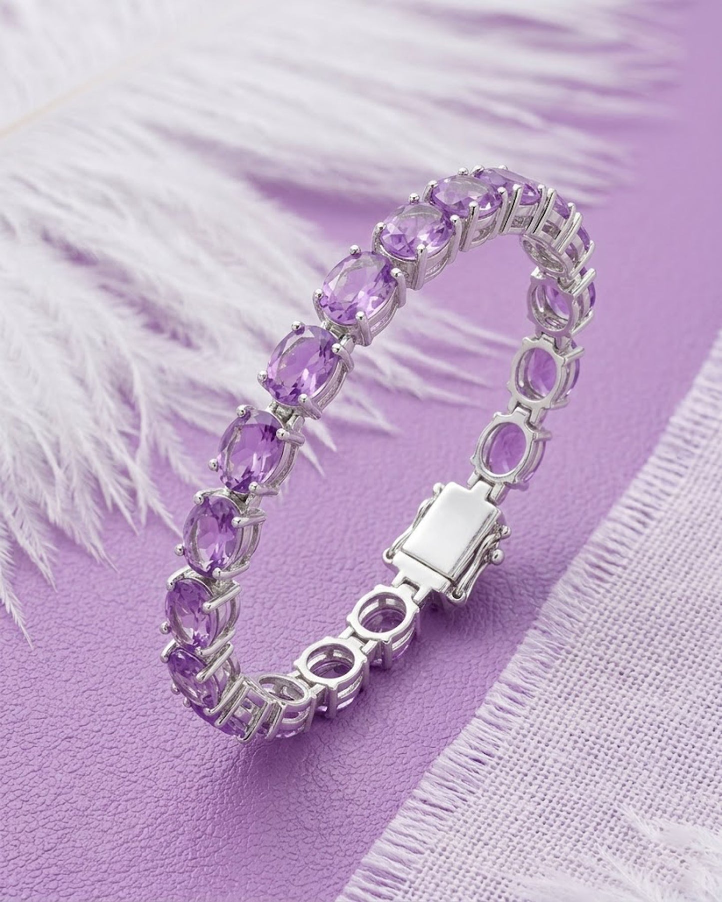 Natural Amethyst Tennis Bracelet – Elegant Oval Gemstone Jewelry for Women