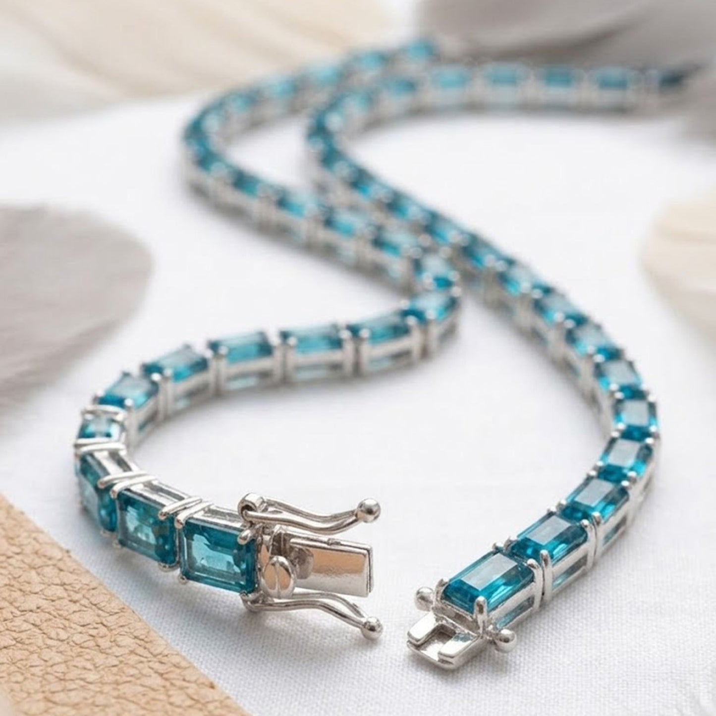 Swiss Blue Topaz Tennis Necklace – Octagon Cut Gemstone Jewelry for Women