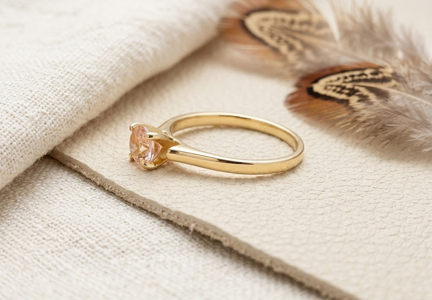 Natural Morganite Promise Ring – Round Cut Solitaire Gemstone Ring