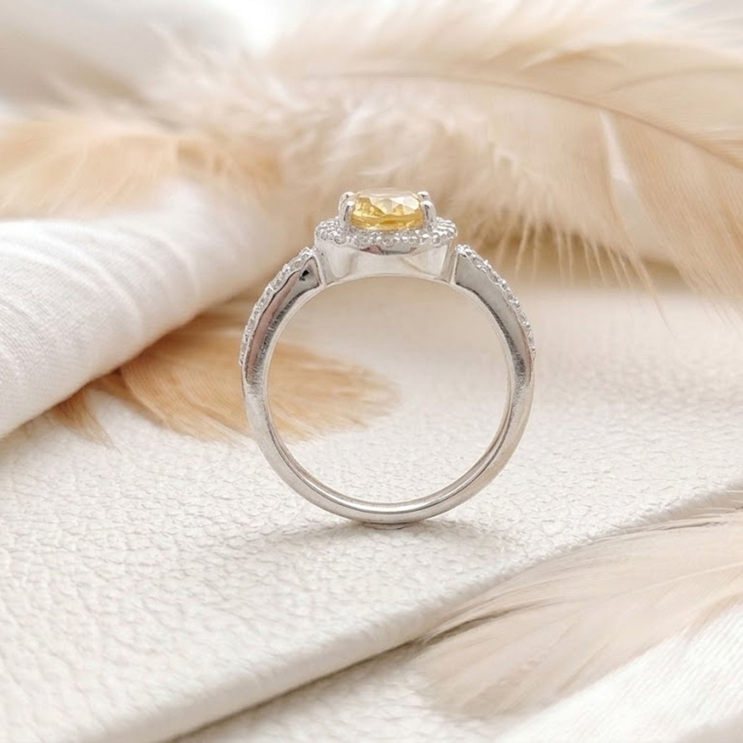 Citrine Halo Engagement Ring – Oval Cut Golden Gemstone Ring for Women
