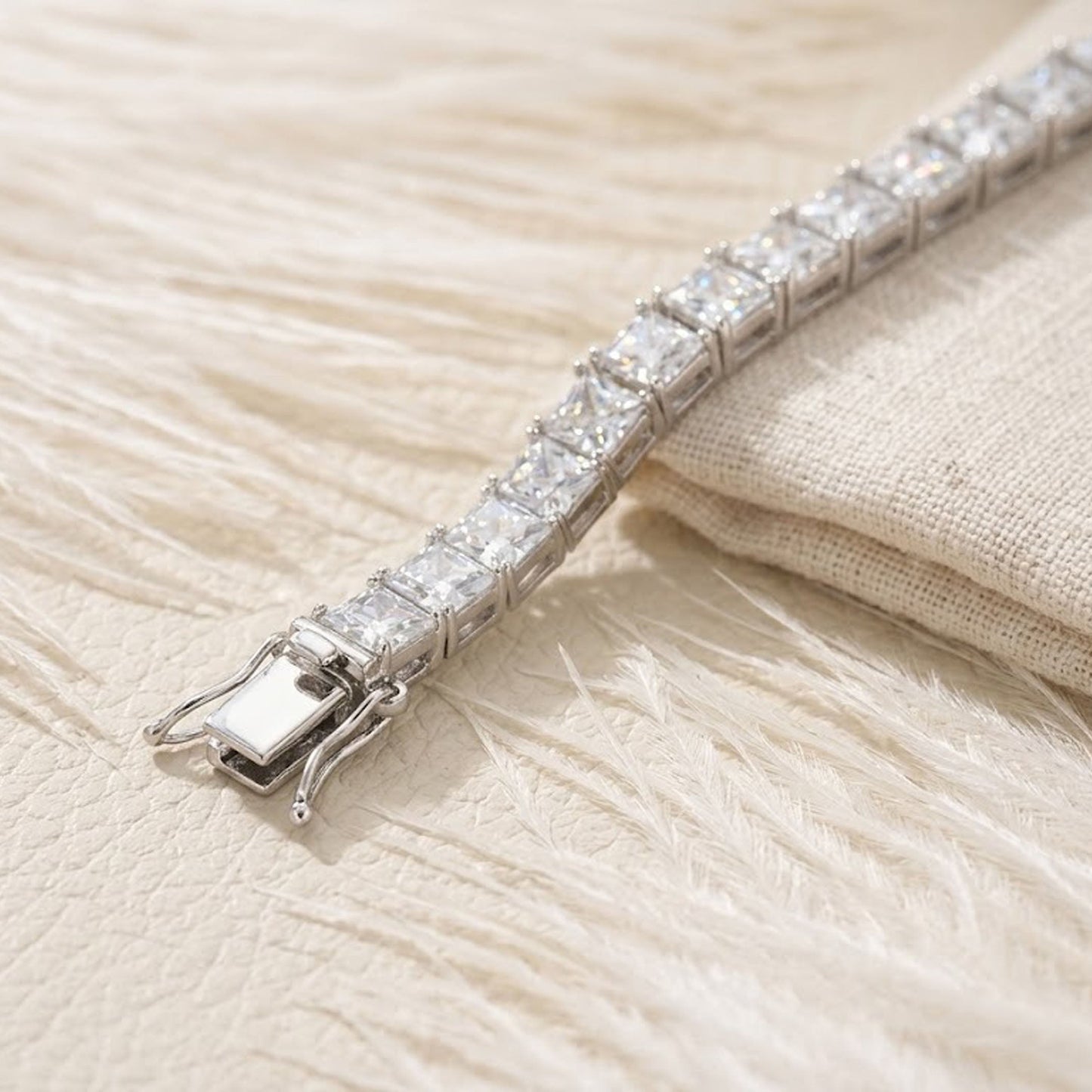 Moissanite Square Tennis Bracelet – Elegant Gemstone Jewelry for Women