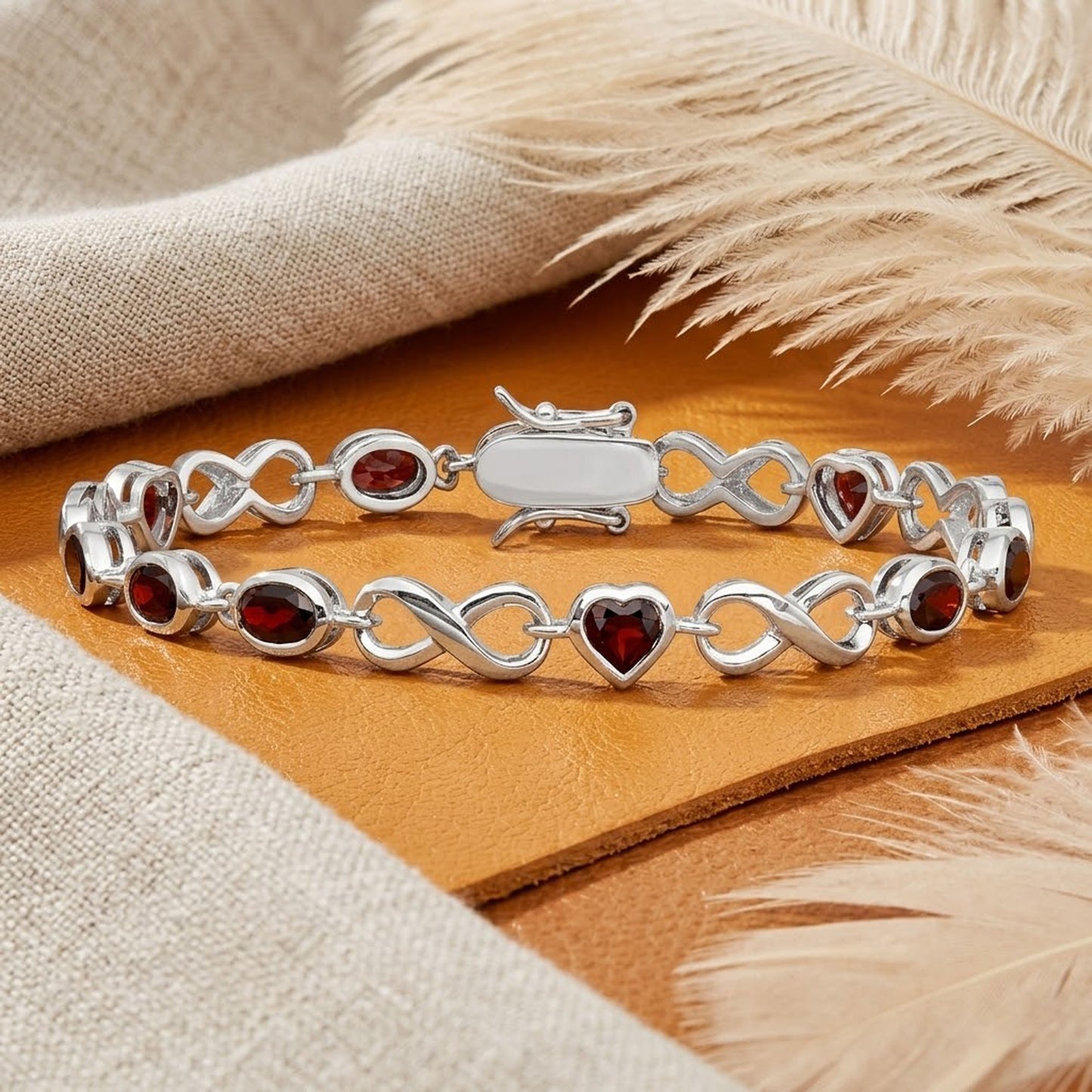 Natural Garnet Heart Infinity Bracelet – Handmade Red Gemstone Jewelry for Women