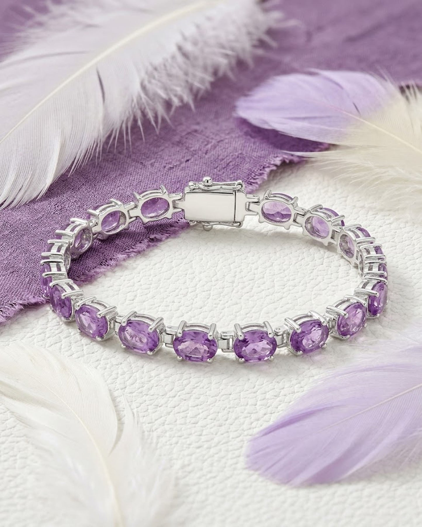 Natural Amethyst Tennis Bracelet – Elegant Oval Gemstone Jewelry for Women