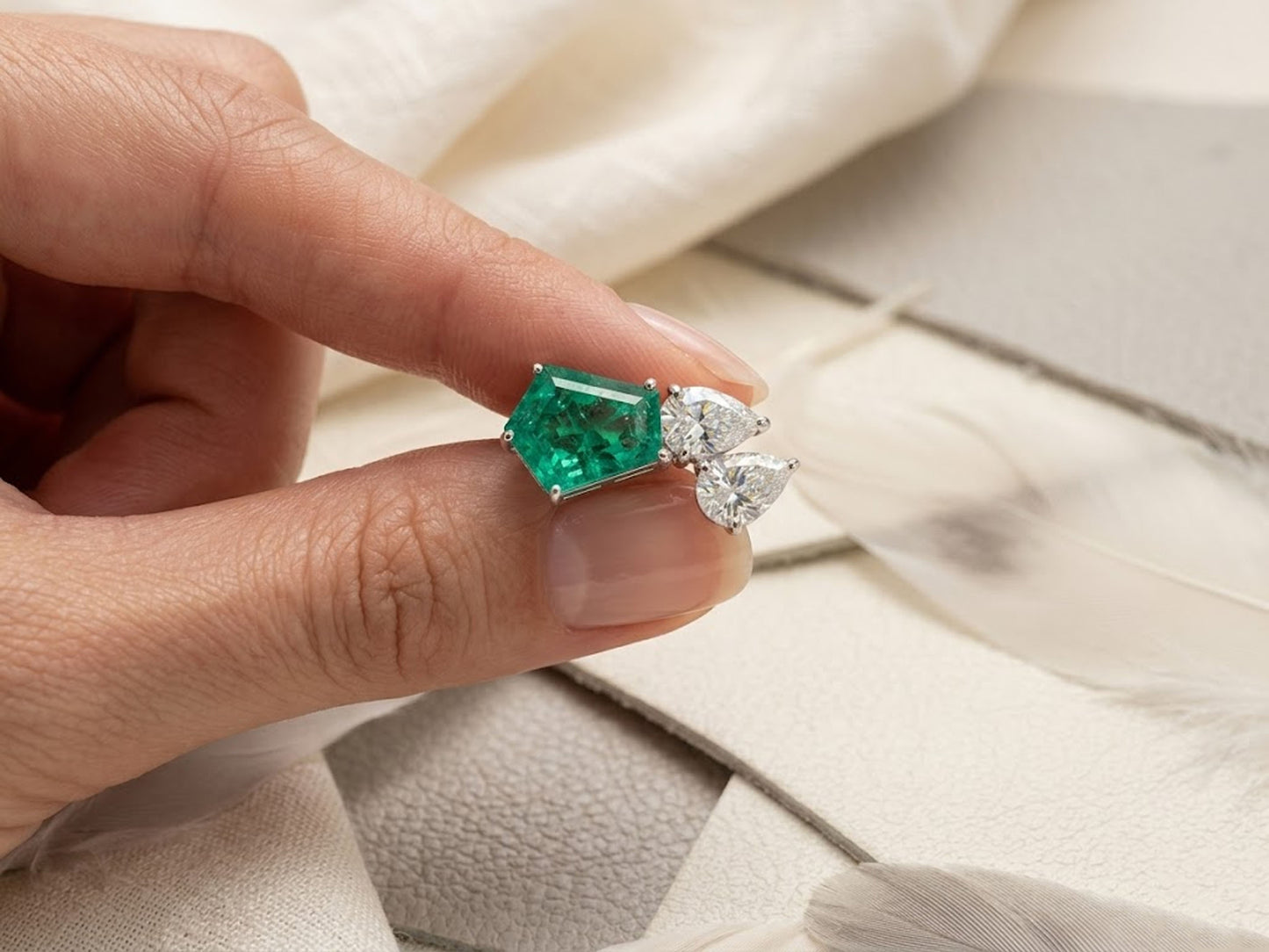 Emerald & Moissanite Cluster Earrings – Green Gemstone Jewelry for Women