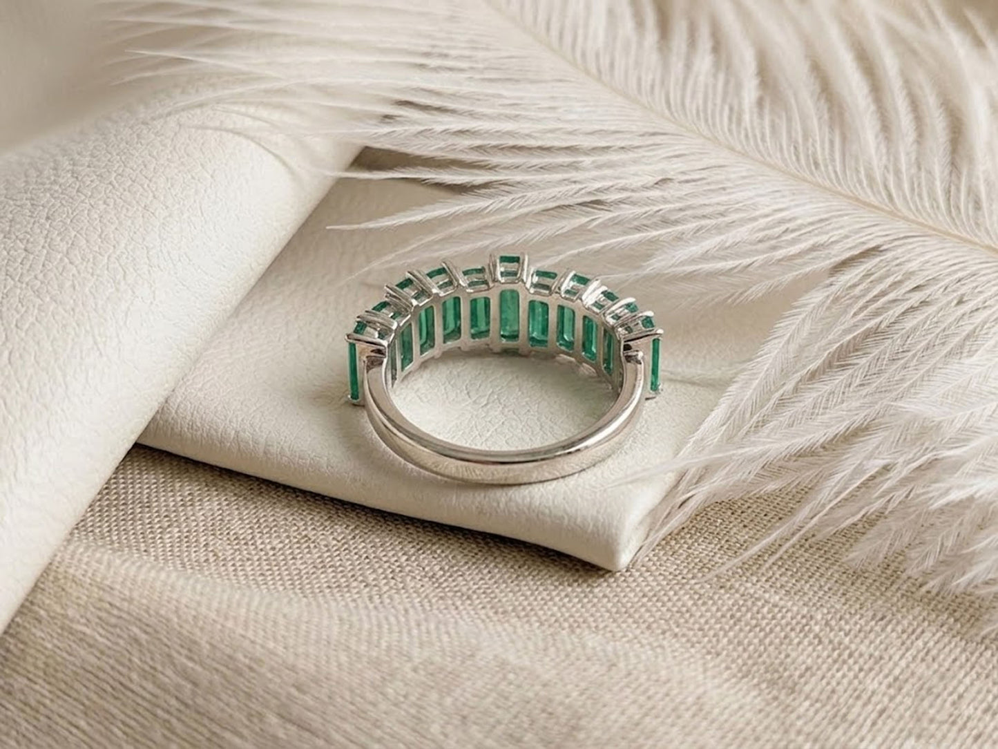 Baguette Emerald Eternity Ring – Elegant Green Gemstone Band for Women