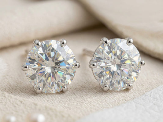 Moissanite Stud Earrings – Round Brilliant Solitaire Earrings for Women
