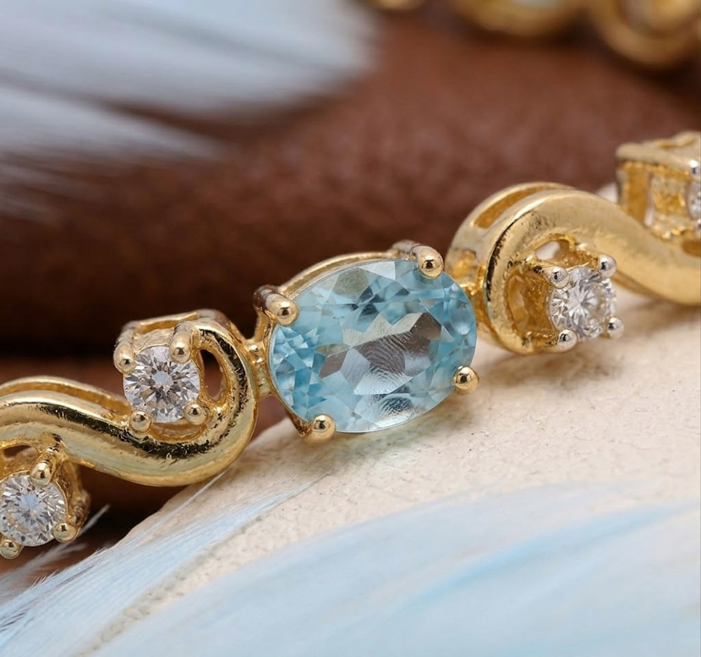 Natural Swiss Blue Topaz & Moissanite Link Bracelet – Oval Gemstone Jewelry for Women