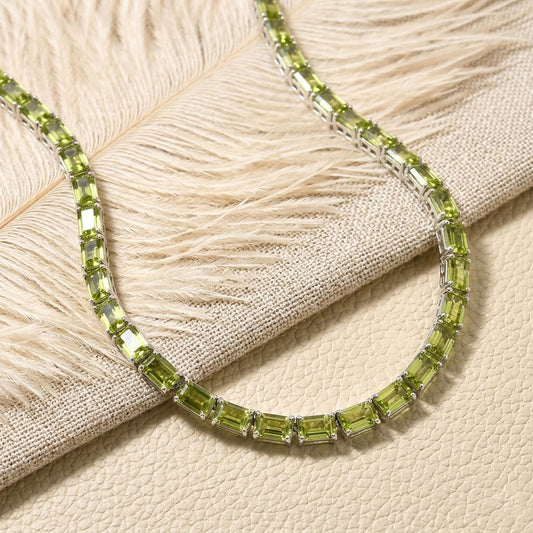 Peridot Tennis Necklace – Octagon Cut Green Gemstone Choker for Women