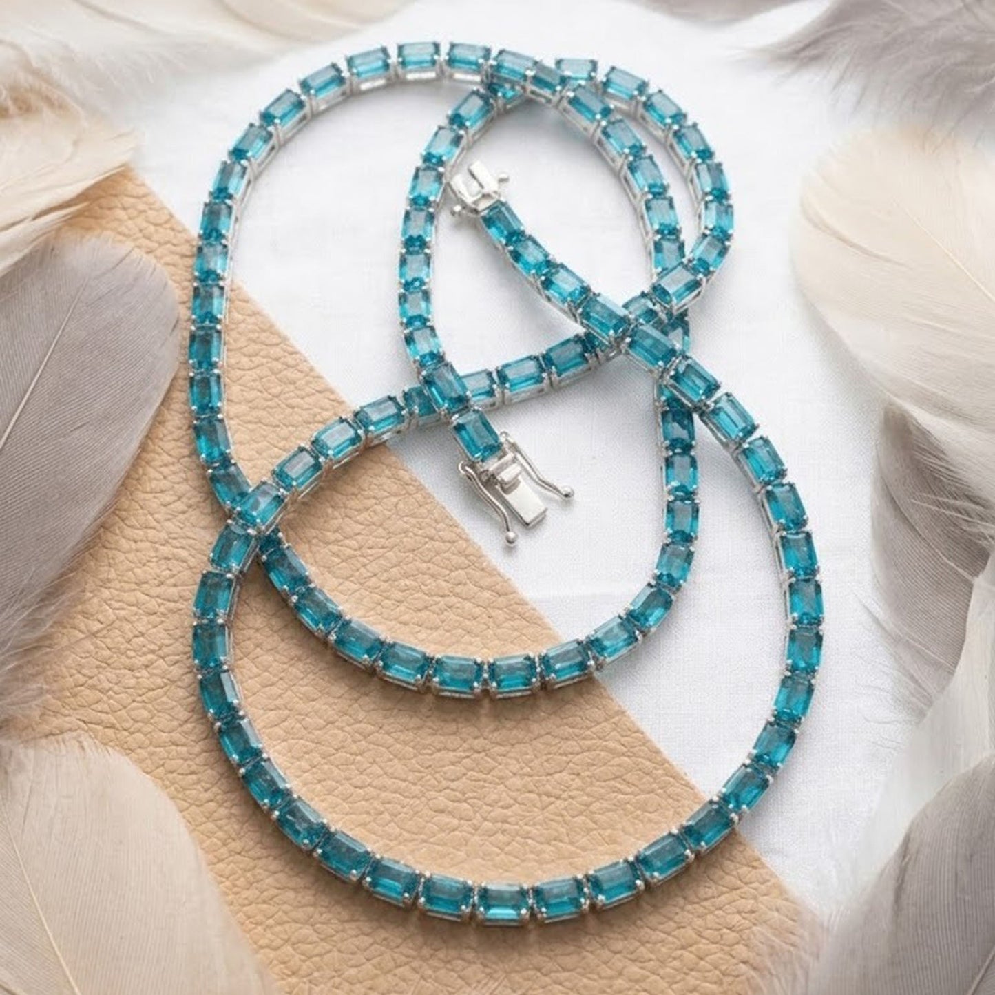 Swiss Blue Topaz Tennis Necklace – Octagon Cut Gemstone Jewelry for Women