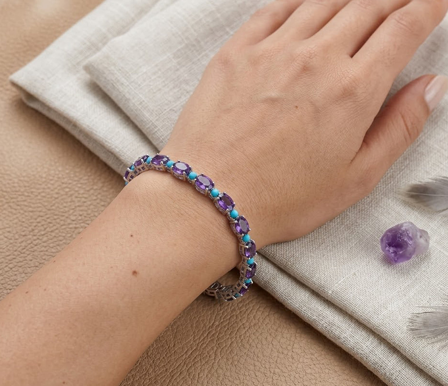 Natural Amethyst & Turquoise Tennis Bracelet – Gemstone Jewelry for Women