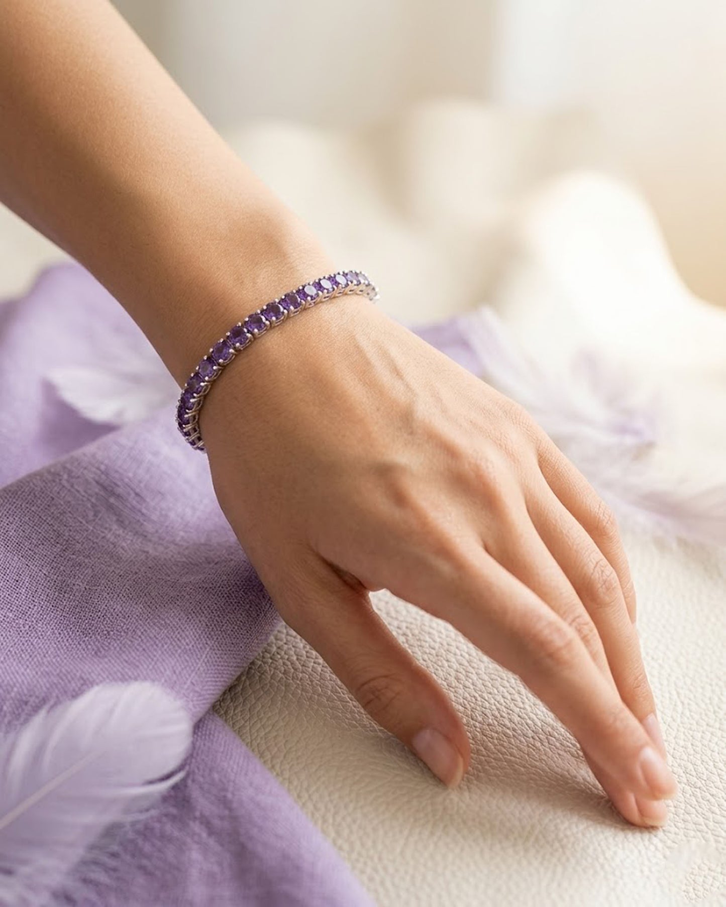 Natural Amethyst Tennis Bracelet – Round Gemstone Jewelry for Women