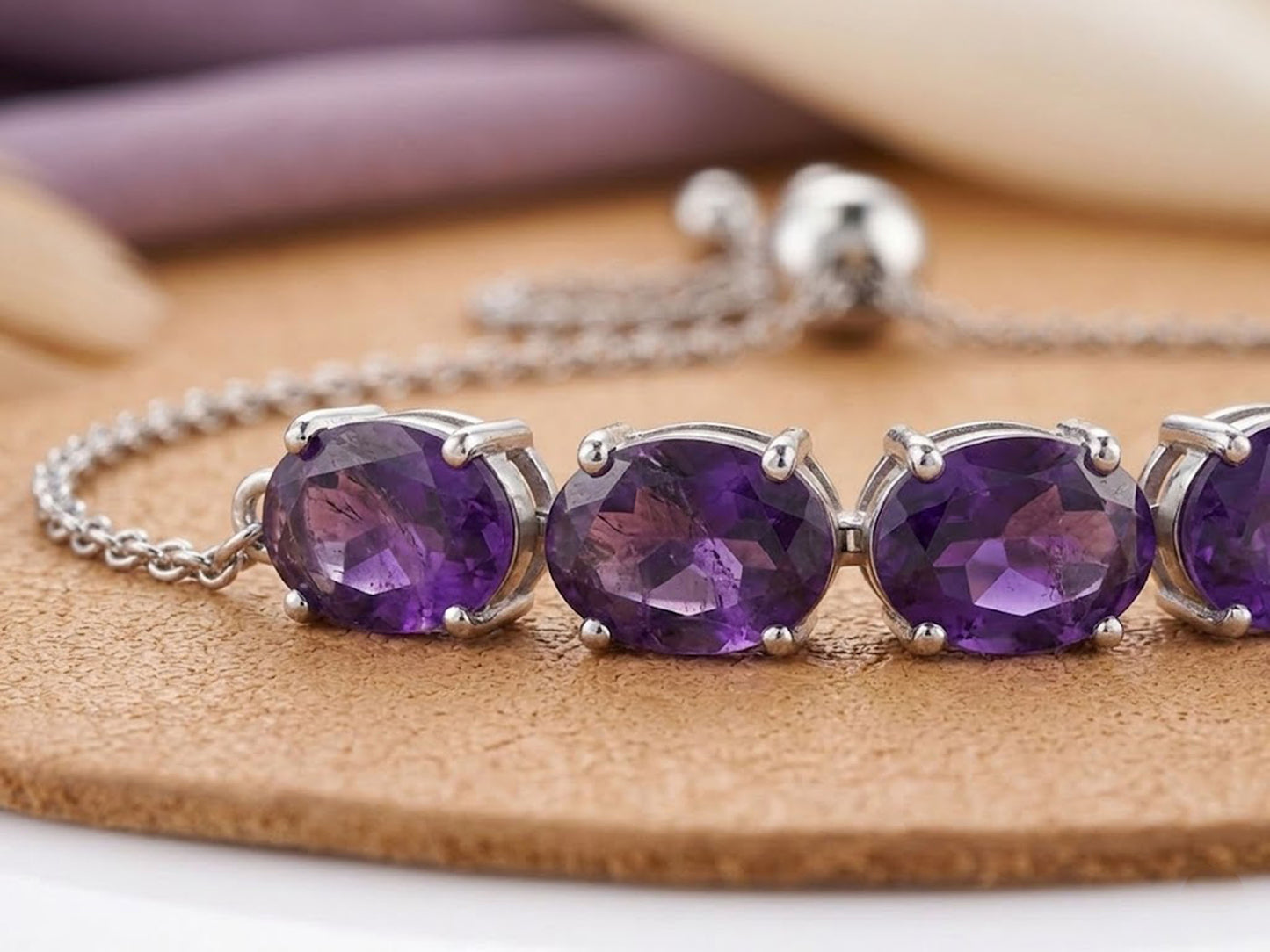 Natural Amethyst Bolo Bracelet – Adjustable Purple Gemstone Bracelet for Women